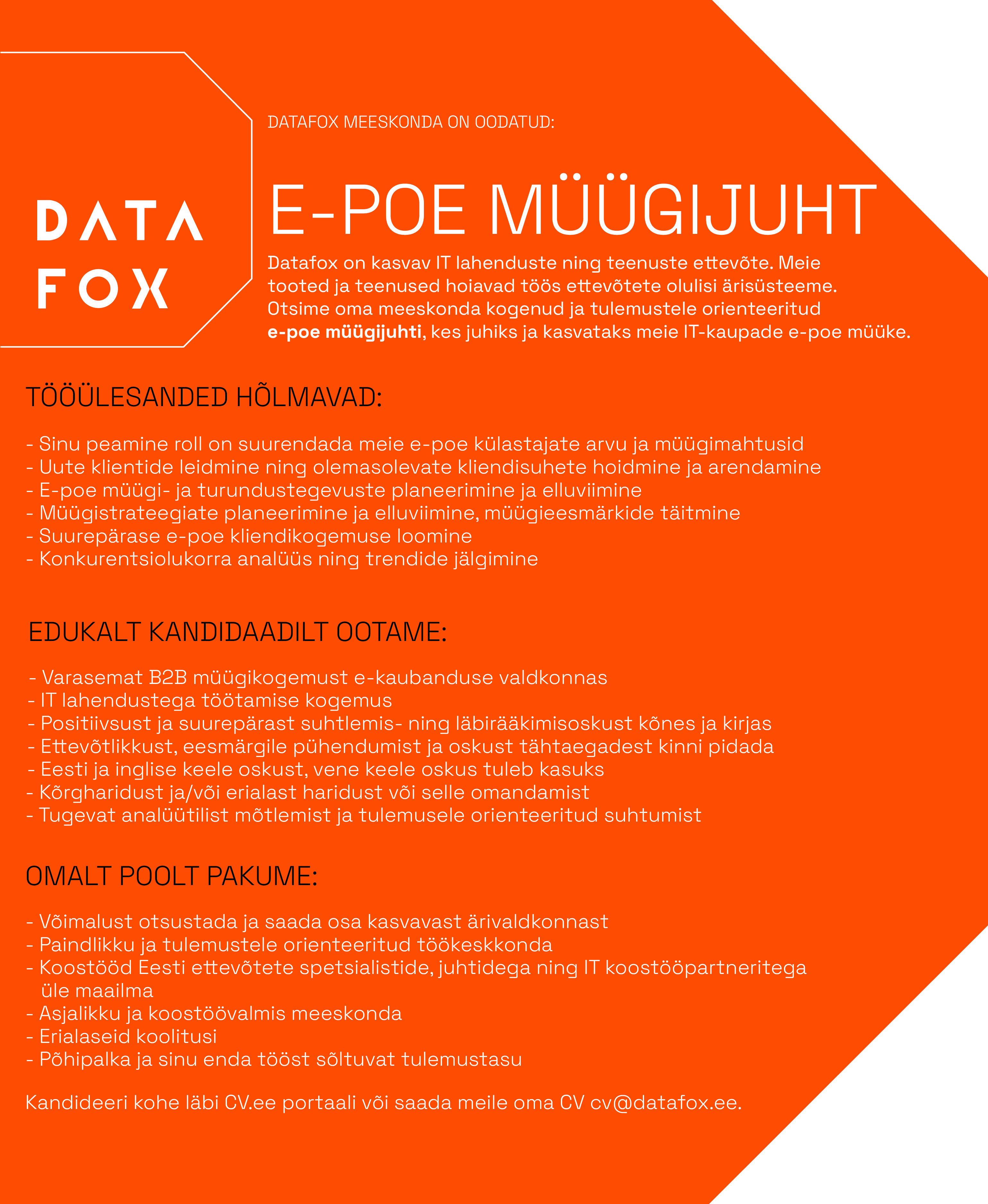 Otsime oma meeskonda: E-POE MÜÜGIJUHT