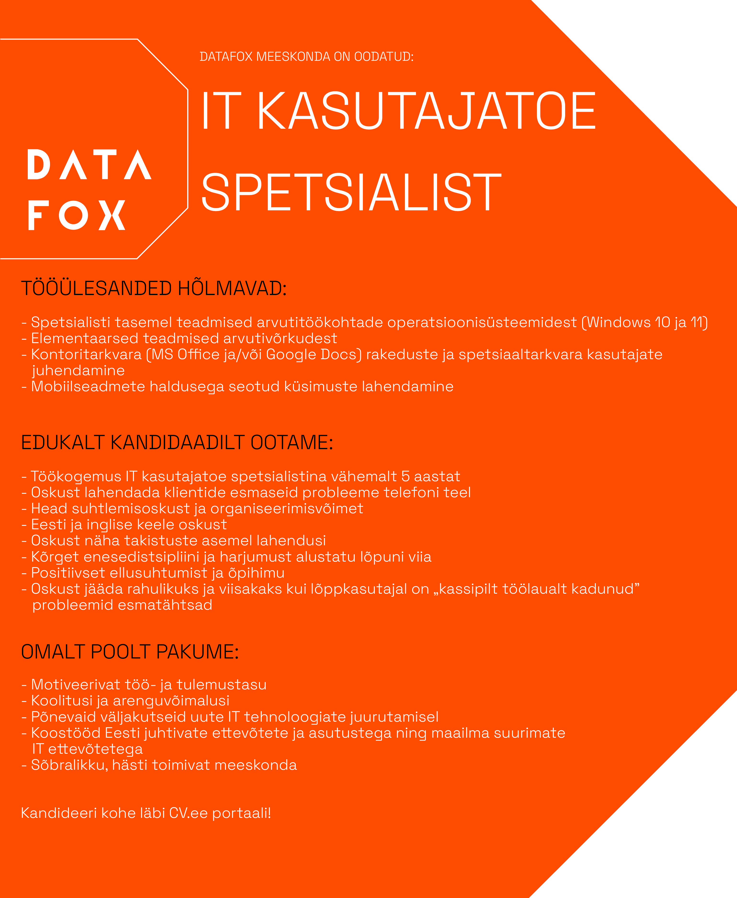 Otsime oma meeskonda: IT KASUTAJATOE SPETSIALIST