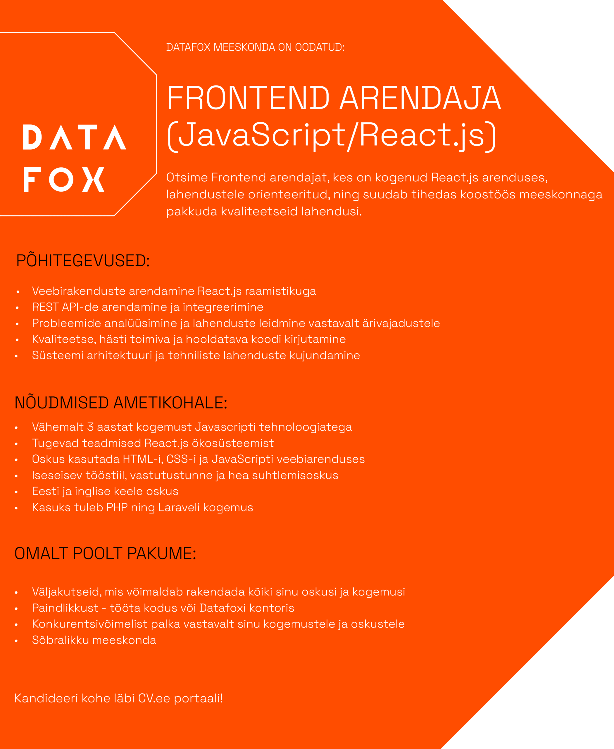 Otsime oma meeskonda: FRONTEND ARENDAJA (JavaScript/React.js)