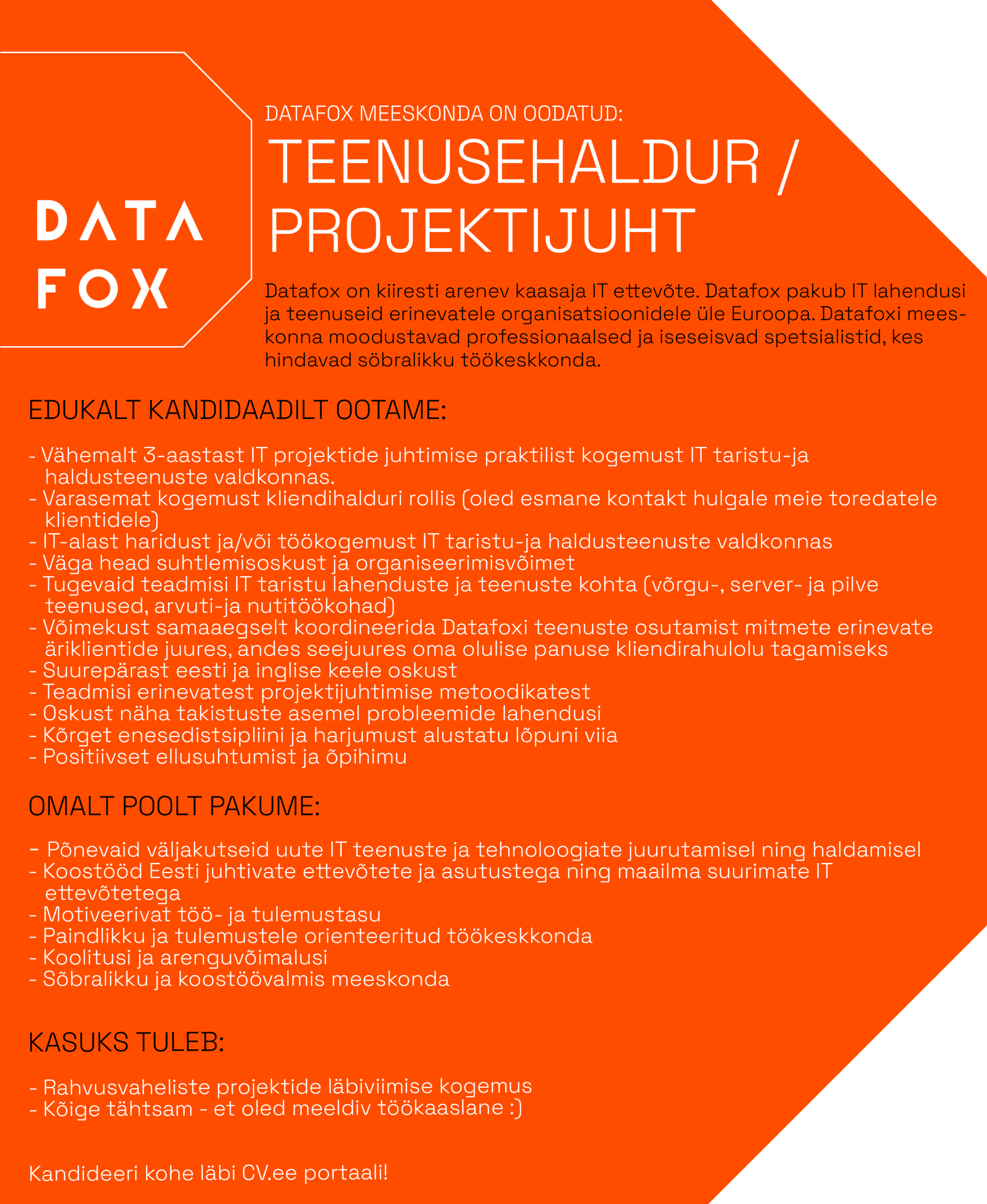 Otsime oma meeskonda: TEENUSEHALDUR/ PROJEKTIJUHT