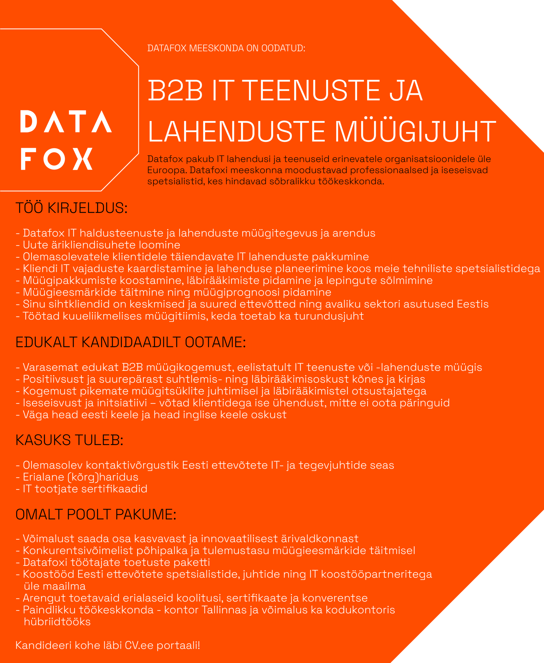 Otsime oma meeskonda: B2B IT TEENUSTE JA LAHENDUSTE MÜÜGIJUHT